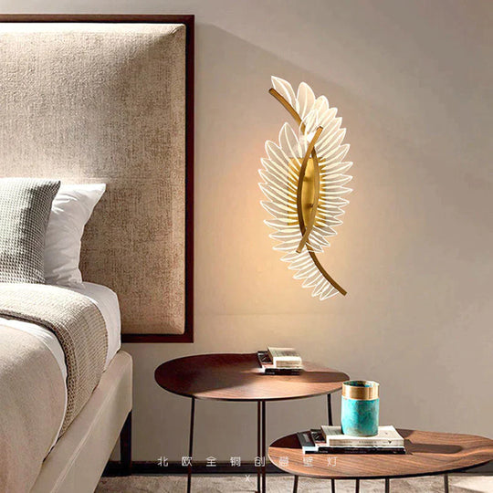 Nordic modern art bedside feather LED Wall Lamp Wall Light