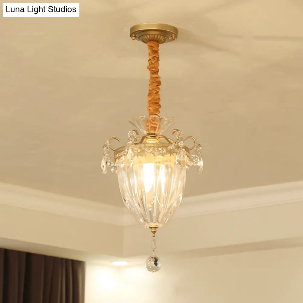 Nordic Prism Glass Pendant Ceiling Light with Brass Suspension and Crystal Drop Brass