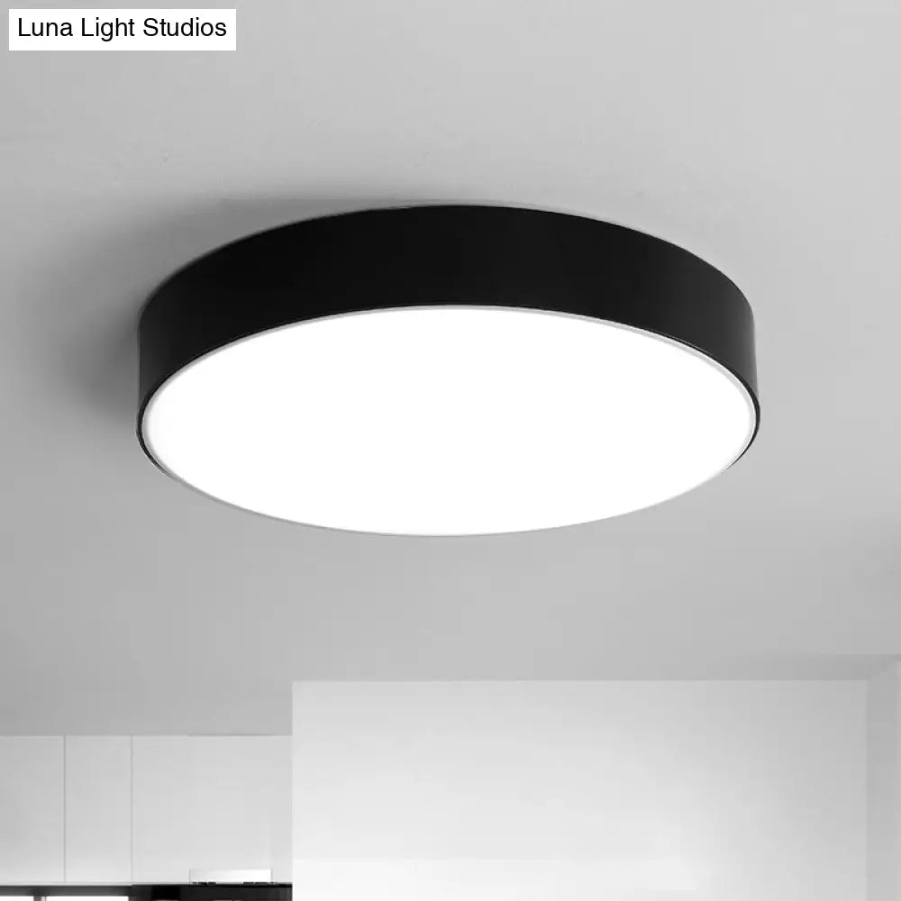 Nordic Short Drum Ceiling Flush Led Light In Black/White 16’/19.5’ Diameter