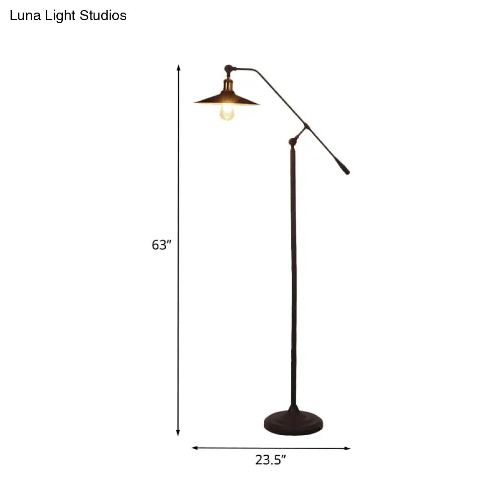 Nordic Single Bulb Metallic Cone Floor Lamp With Swing Arm And Black Finish Stand
Or
Swing