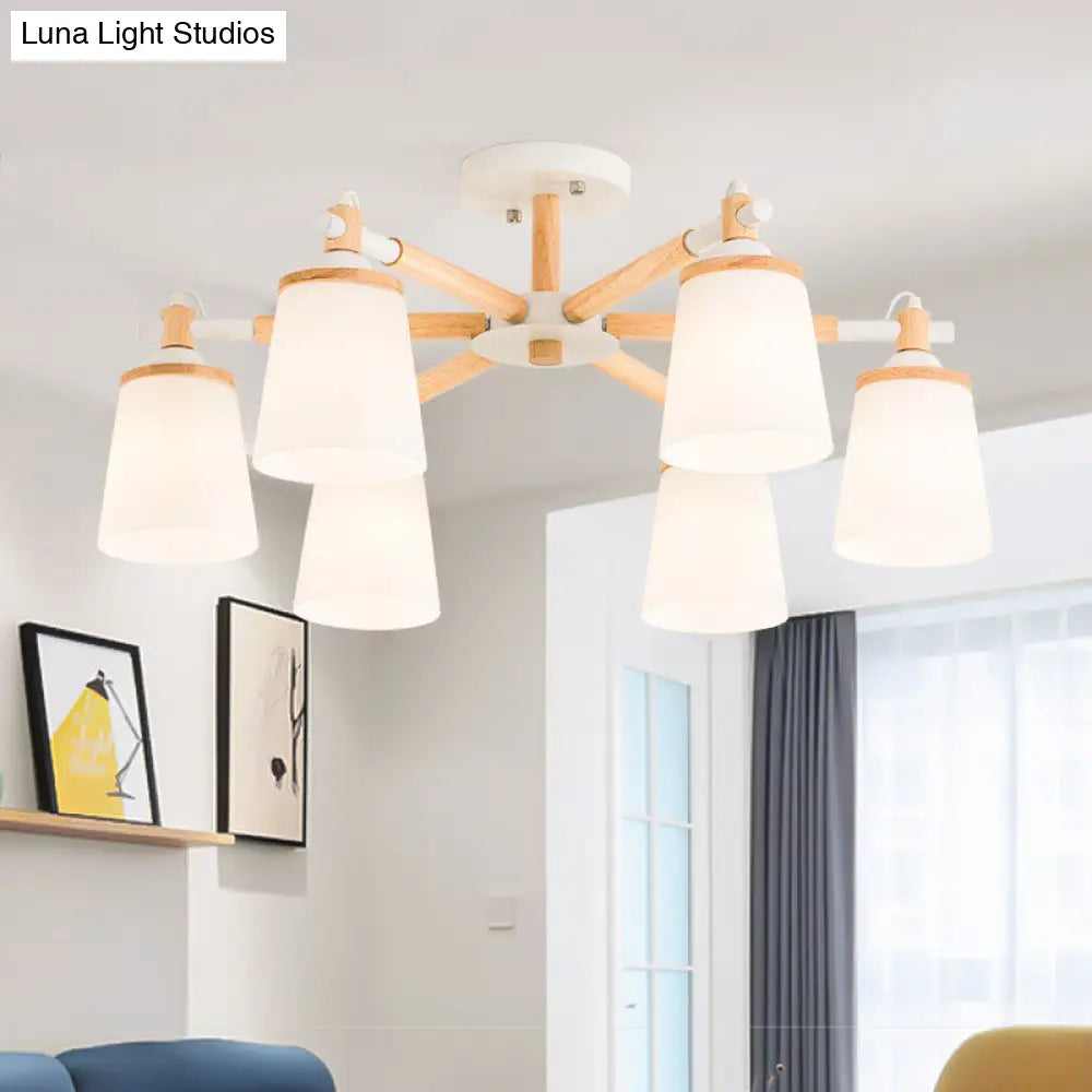 Nordic Style Conical Chandelier - 6/8 Lights White Hanging Light With Frosted Glass Ideal For Living