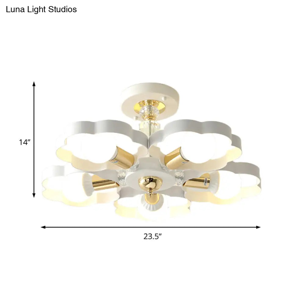 Nordic Style Metal Ceiling Lamp - Heart/Flower Shade White Finish 3/5 Lights For Living Room
