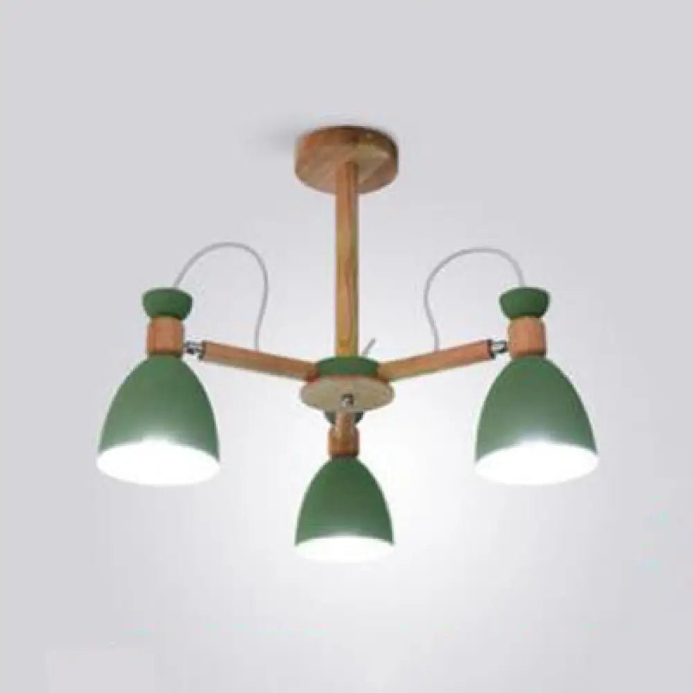 Nordic Stylish Metal Domed Hanging Light - Rotatable Chandelier For Study Room 3 / Green