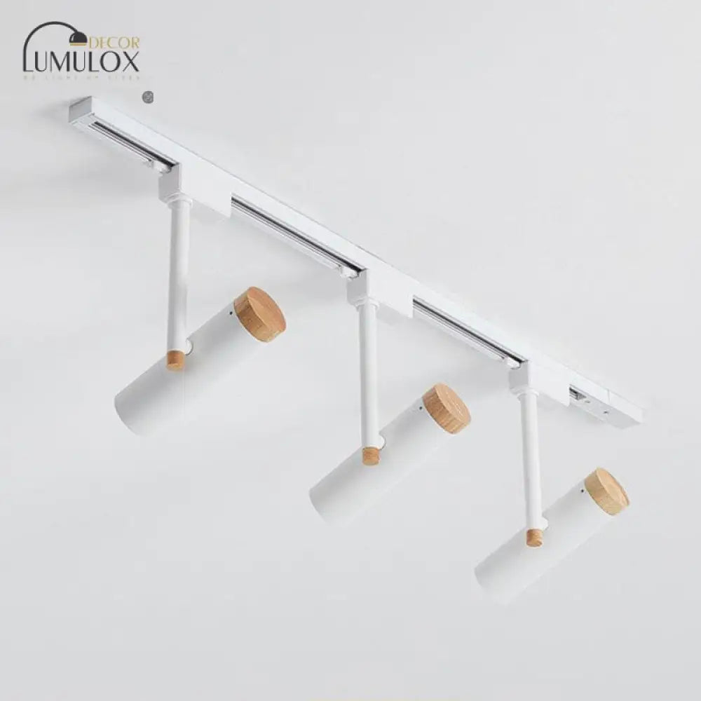 Nordic Tubular Metallic Spotlight With Wood Cap 3 / White Ceiling Lamp