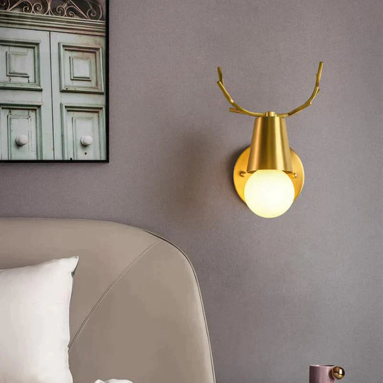 Nordic Wall Lamp Copper Antler Living Room Tv Background Creative Decoration Deer Children’s