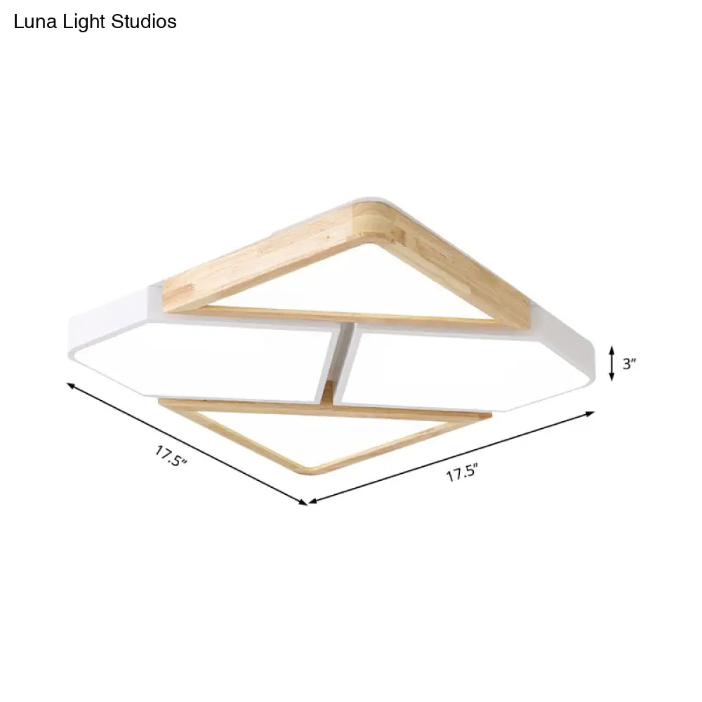 Nordic Wood And Metal Led Square Ceiling Mount Light In Gray/White/Green With Warm/White/Neutral