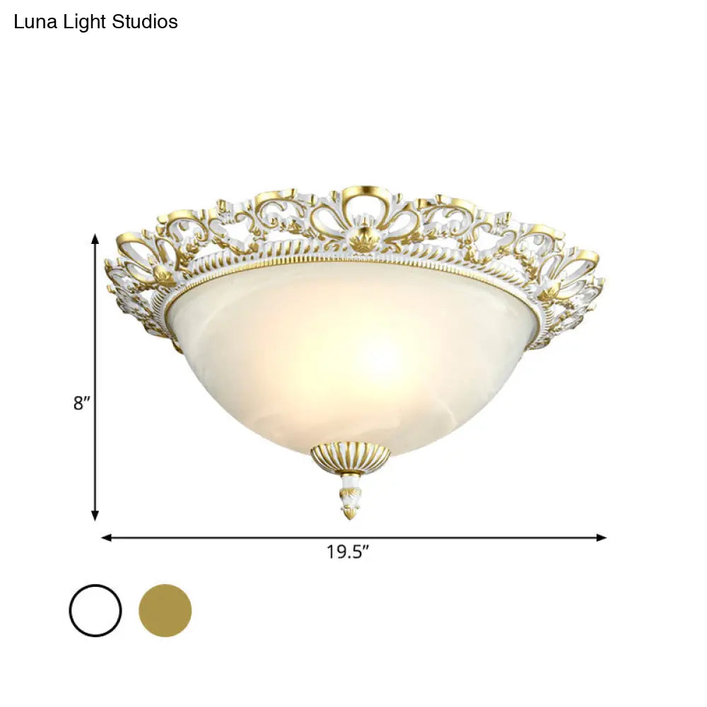 Opal Frosted Glass Flushmount Countryside Brass/White Floral Ceiling Lamp 11’/19.5’ Wide