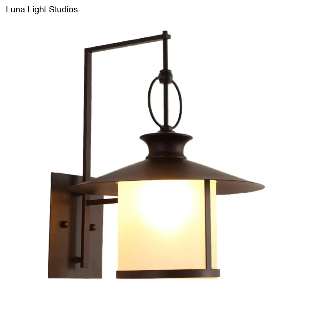 Opal Glass Sconce Light Vintage Royal Black Cone/Cylinder Outdoor Wall Lamp With One Bulb