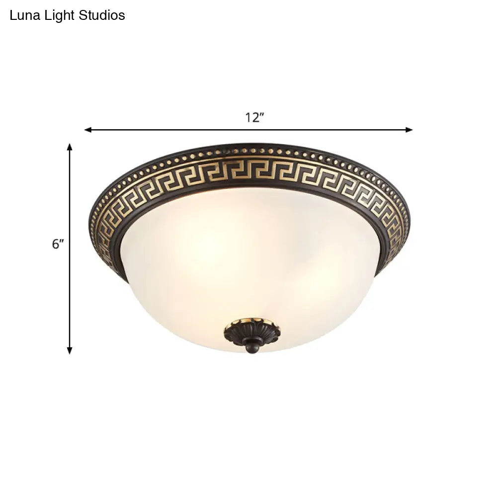 Opaline Glass Ceiling Fixture - Traditional Taper Flush Mount Lamp In Black/Gold For Corridor