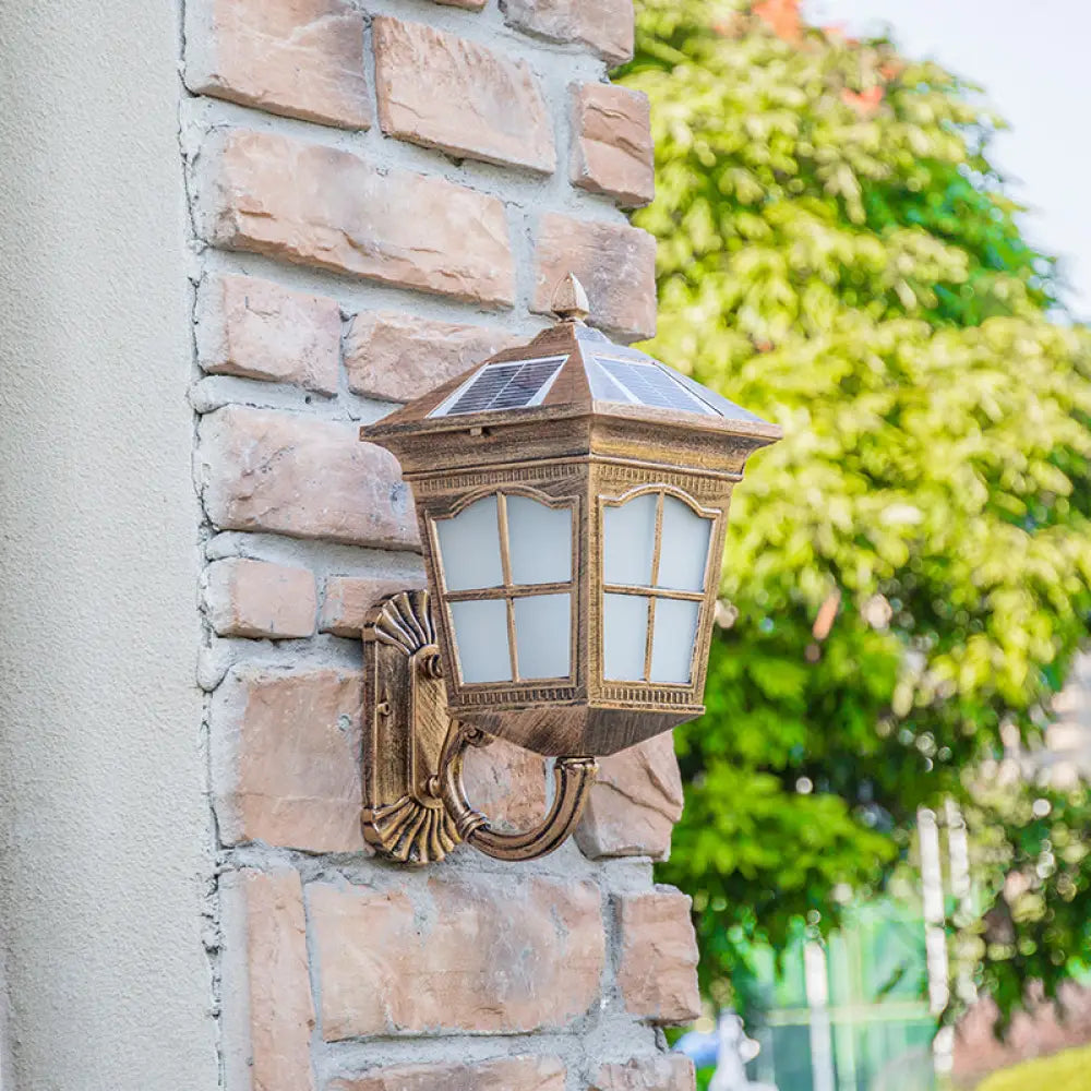 Outdoor Acrylic Solar Wall Light: Traditional Tapered Shape Led Mount Fixture Bronze / 9