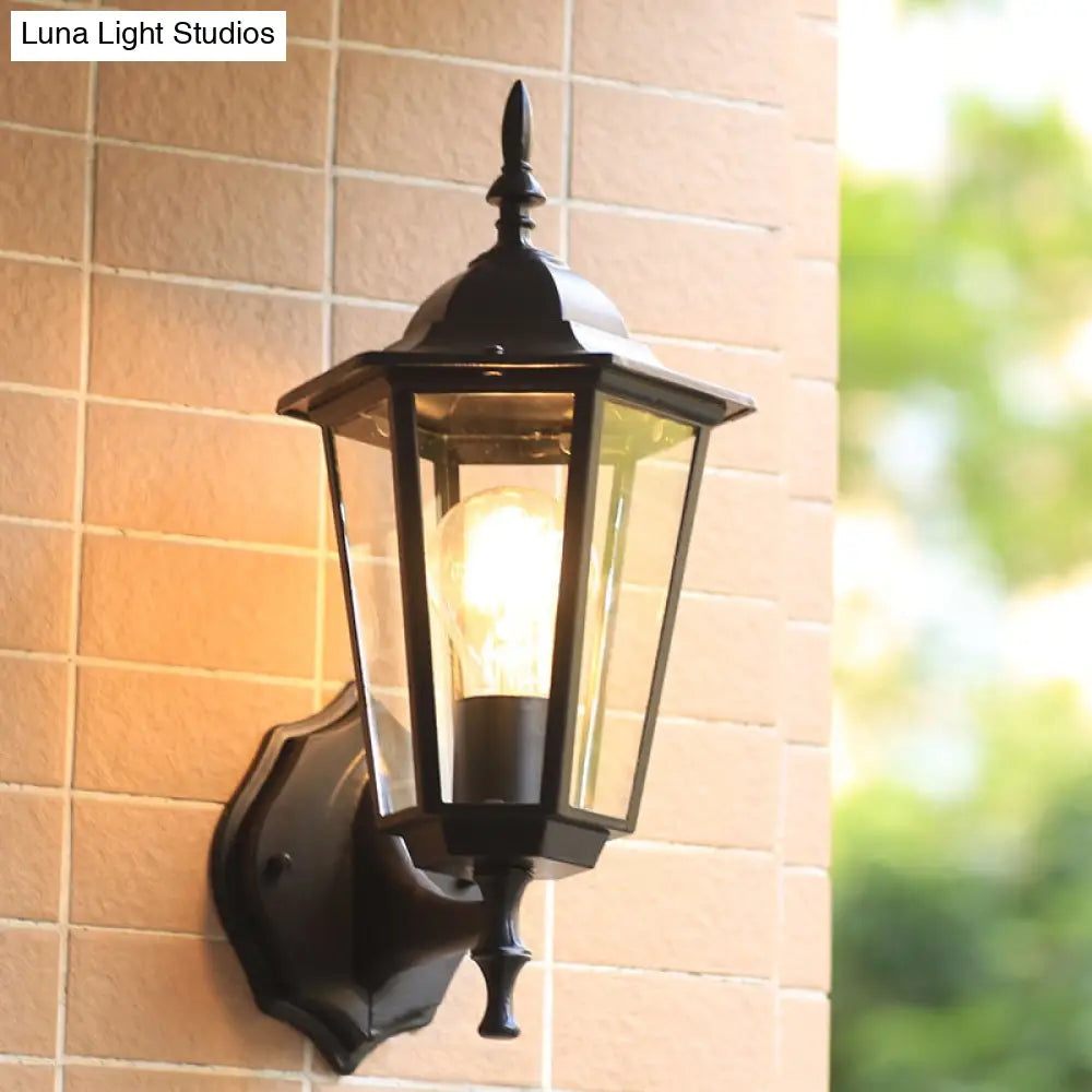 Outdoor Black Sconce Light With Traditional Clear Glass - One Kerosene Lighting Fixture