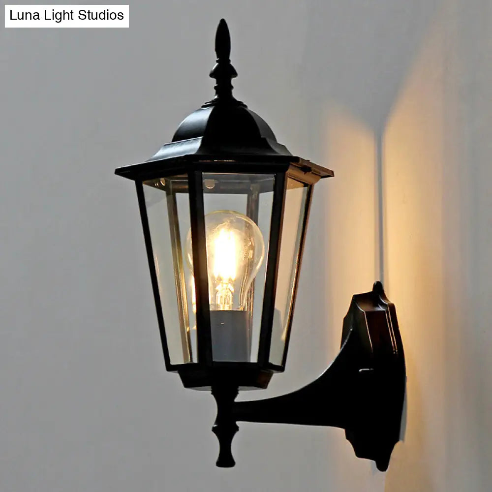 Outdoor Black Sconce Light With Traditional Clear Glass - One Kerosene Lighting Fixture