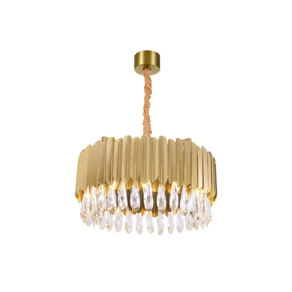 Oval Crystal Drip Pendant Chandelier - Simplicity Light Fixture For Living Rooms Gold / Small Round