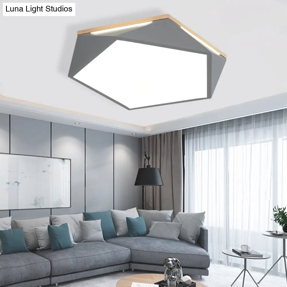 Pentagon Led Flush Mount Lamp In Acrylic White/Blue/Green - 12.5/16.5/20.5 Wide Grey / 12.5 Warm
