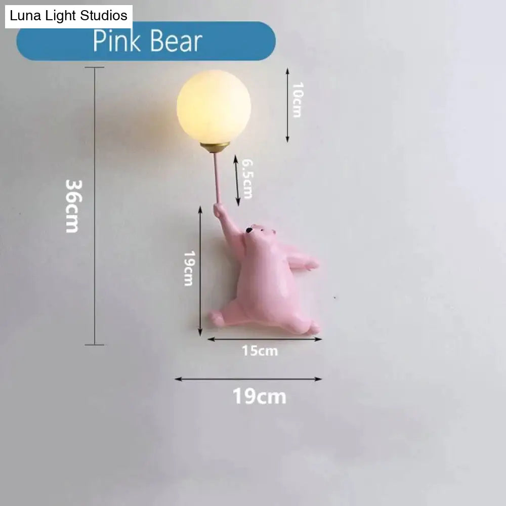 Pink Girl Wall Lamp For Princess Room Girls Bear / White Lamp