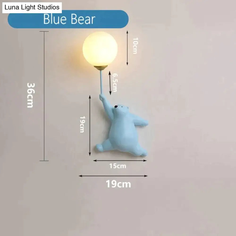 Pink Girl Wall Lamp For Princess Room Girls Blue Bear / White Lamp