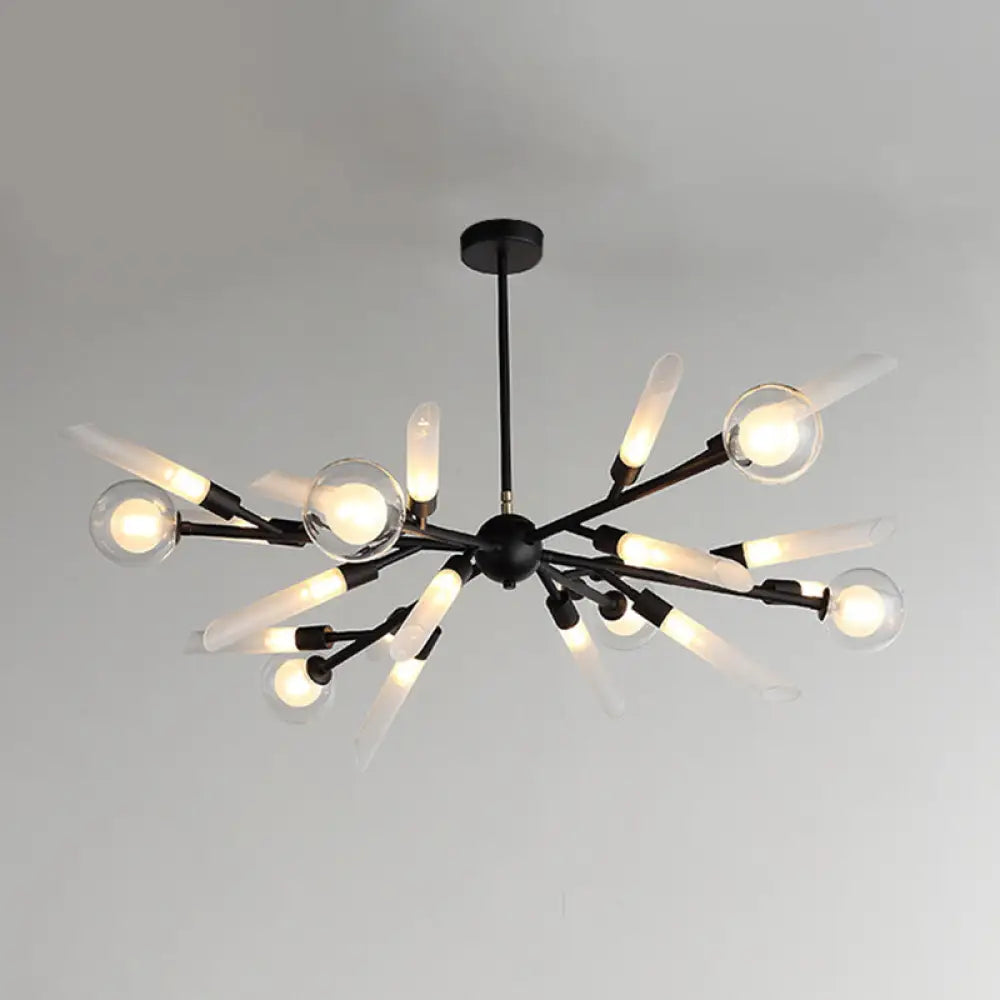 Post-Modern Metal Starburst Chandelier With Glass Shade For Living Room Ceiling 24 / Black