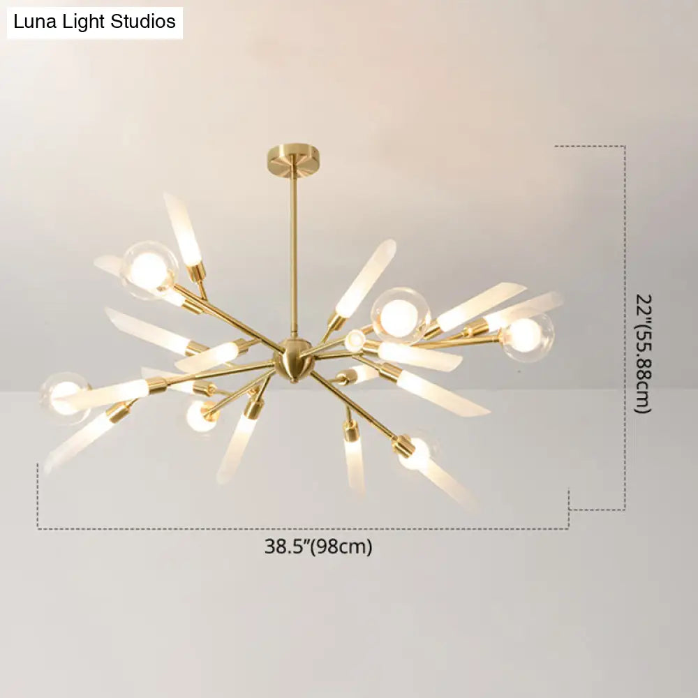 Post-Modern Metal Starburst Chandelier With Glass Shade For Living Room Ceiling
