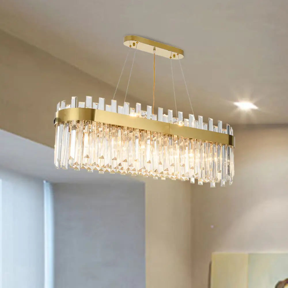 Postmodern Oval Island Lighting Fixture With Crystal Accents - 23 Head Ceiling Light Brass