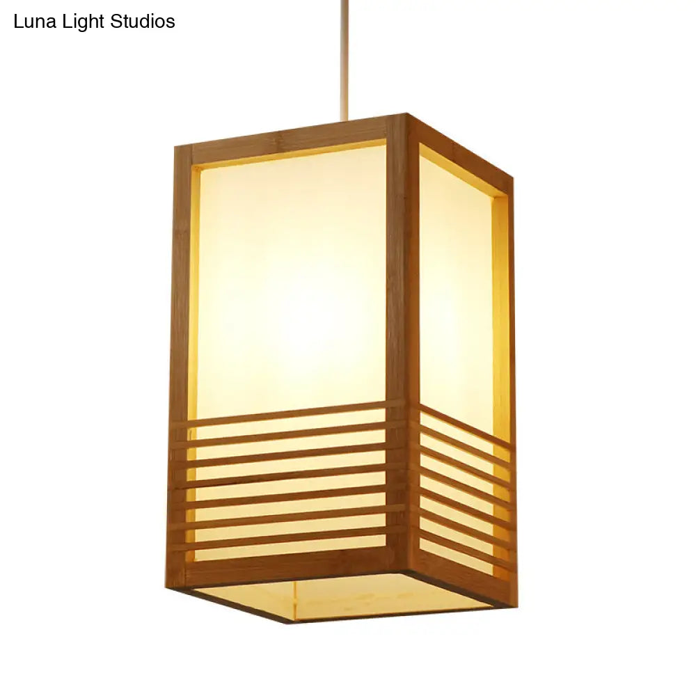 Rectangular Japanese Wood Ceiling Pendant Light In Beige