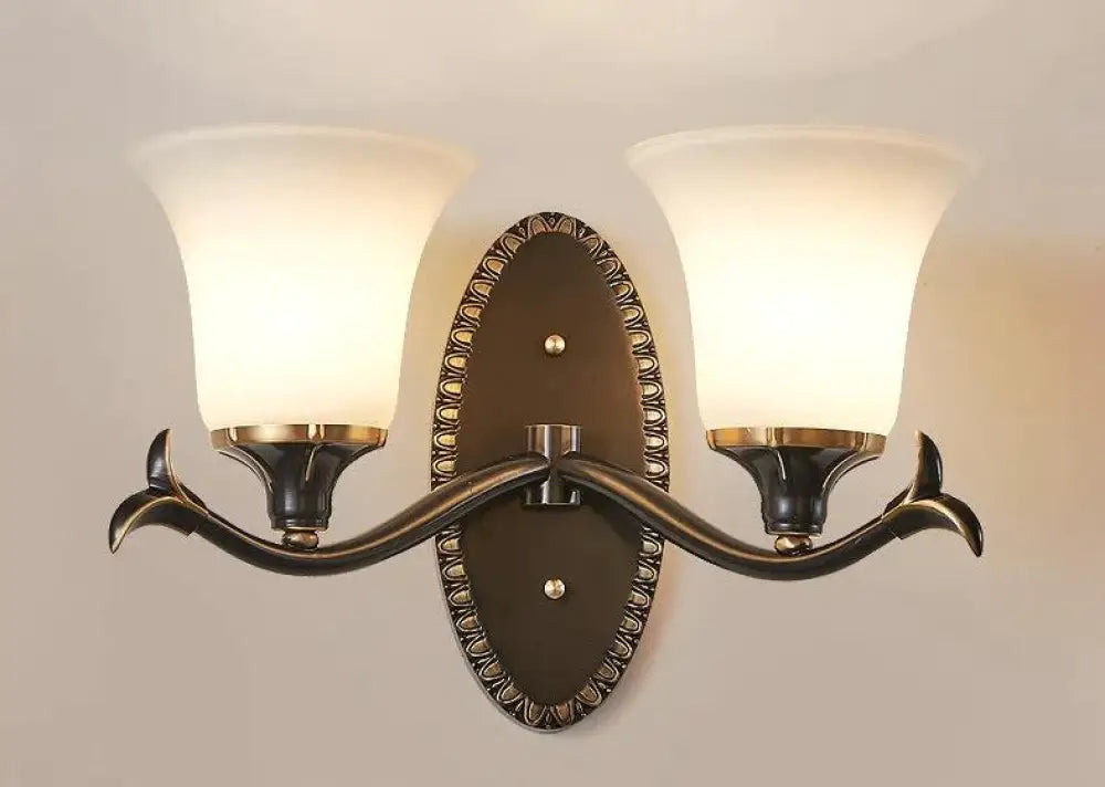 Retro Bedroom Bedside Lamp Guest Study Copper Wall Lamp Double black / Without bulb Copper Wall Lamps