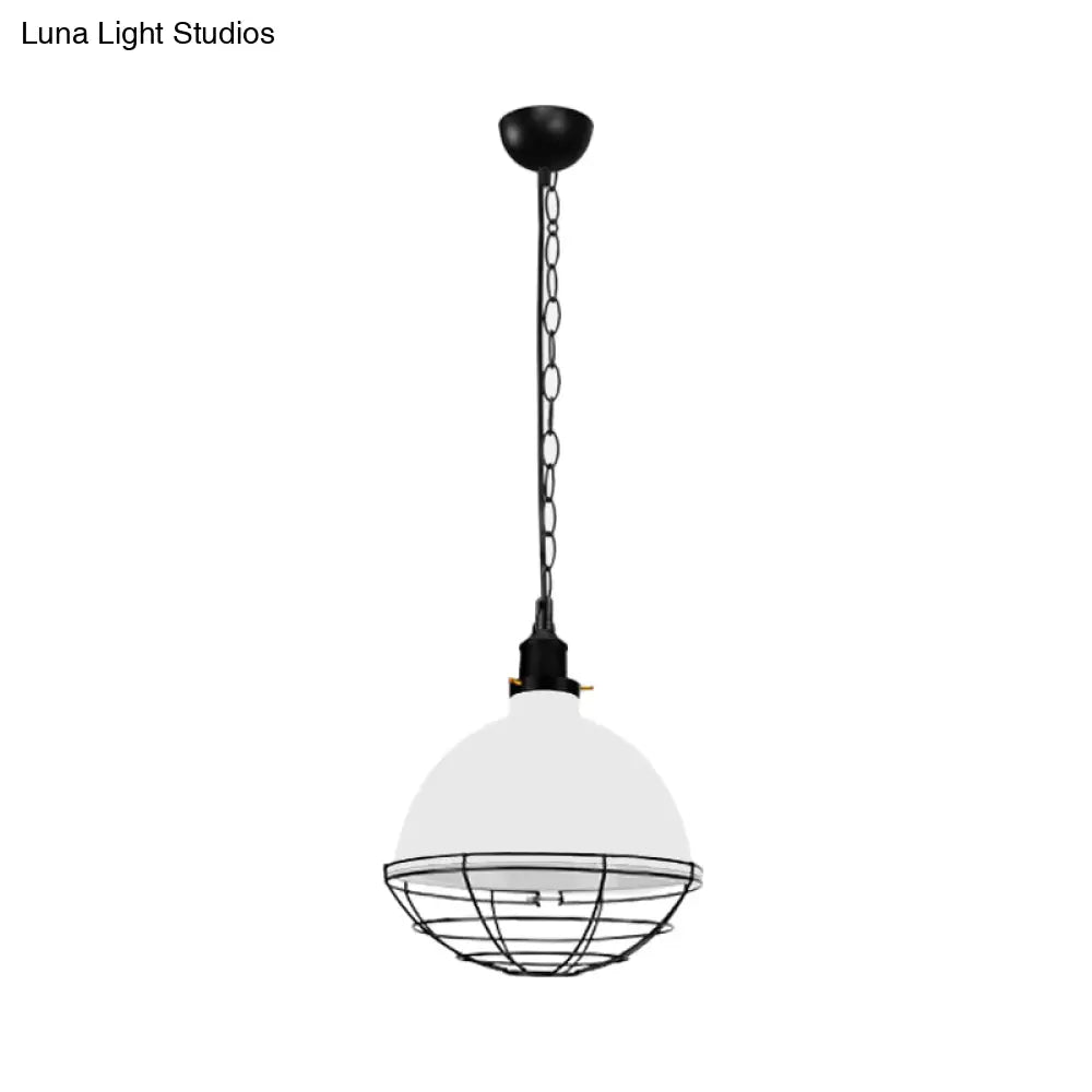 Retro Industrial Metal Pendant Light - Bowl Shade 1 Bulb Black/White/Red Indoor Ceiling With Wire