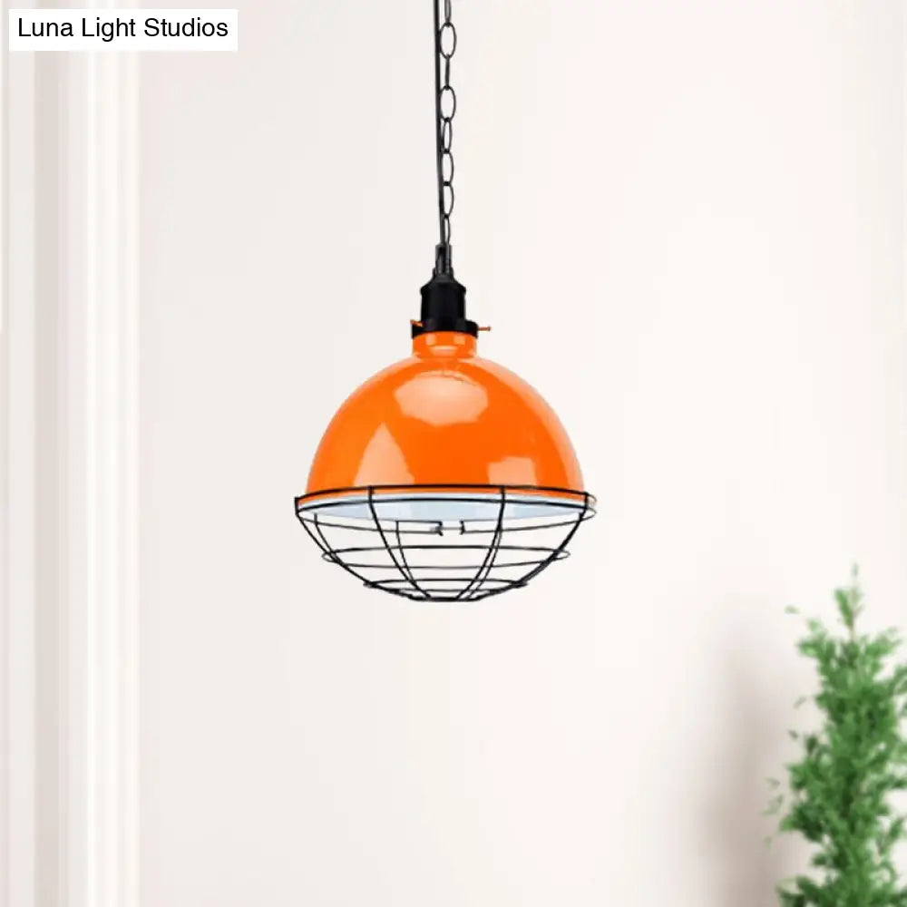 Retro Industrial Metal Pendant Light - Bowl Shade 1 Bulb Black/White/Red Indoor Ceiling With Wire