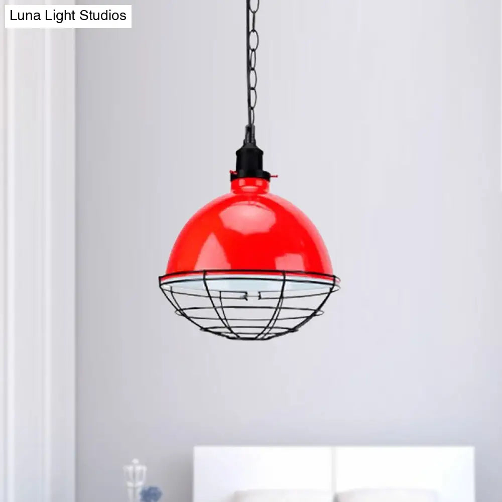 Retro Industrial Metal Pendant Light - Bowl Shade 1 Bulb Black/White/Red Indoor Ceiling With Wire