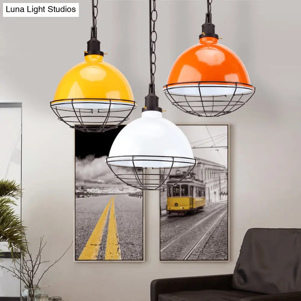 Retro Industrial Metal Pendant Light - Bowl Shade 1 Bulb Black/White/Red Indoor Ceiling With Wire