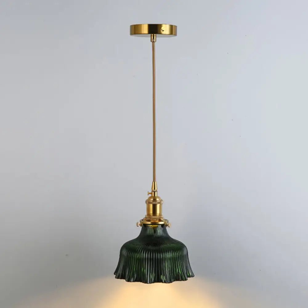 Retro Style Glass Pendant Ceiling Light - Gold Shaded Suspension Lighting For Restaurants / A