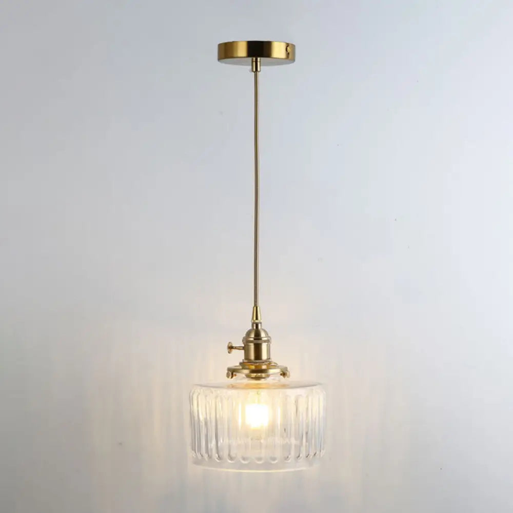 Retro Style Glass Pendant Ceiling Light - Gold Shaded Suspension Lighting For Restaurants / K