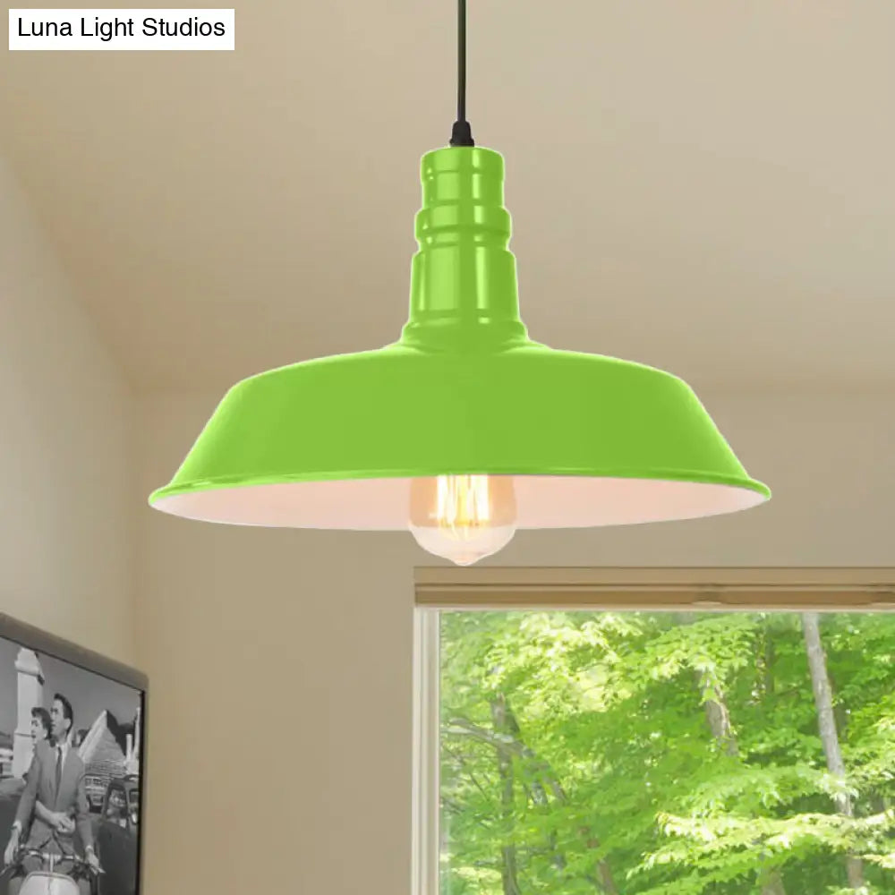 Retro Style Metal Barn Shade Hanging Lamp - 1 Bulb Ceiling Pendant In Pink/Yellow Multiple Diameter