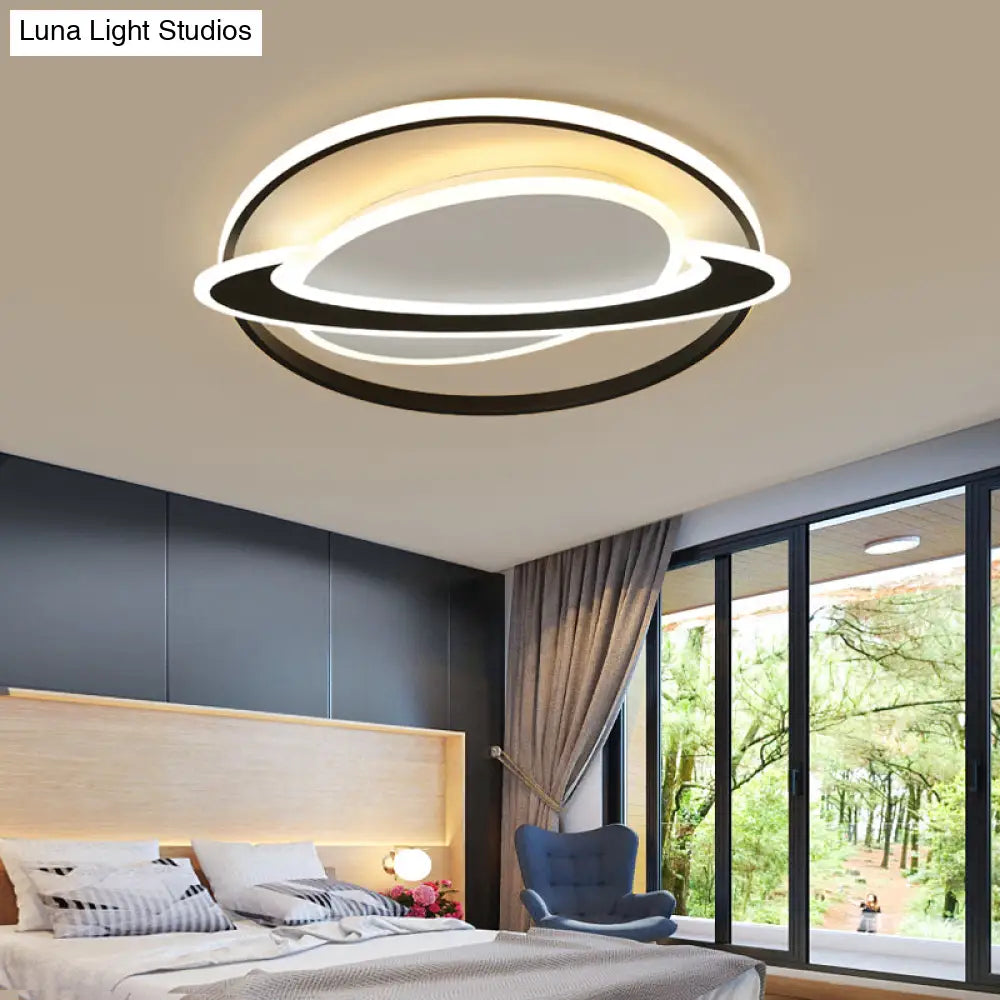 Ringed Planet Led Flush Mount Ceiling Light In Black - White - Nordic Acrylic Fixture For Bedroom