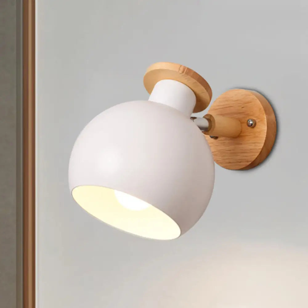 Rotatable Metal Spherical Wall Lamp - Kindergarten 1-Light Macaron Sconce Light White