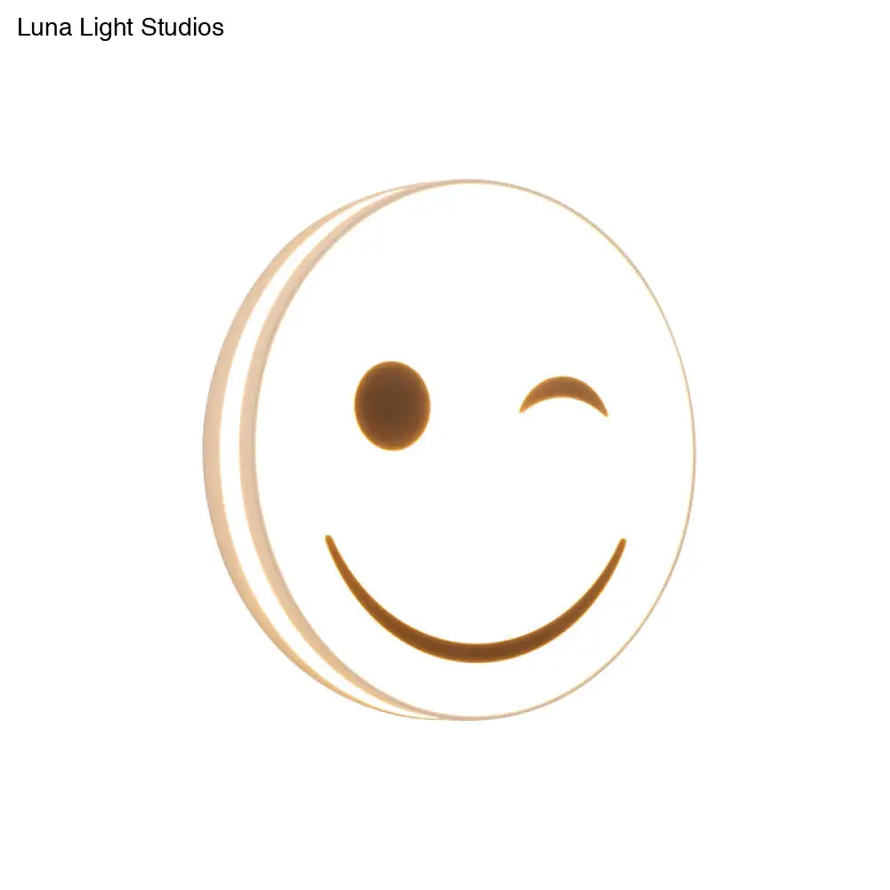 Round Flush Ceiling Light With Smile Emoji Led Flushmount Lamp And Acrylic Shade