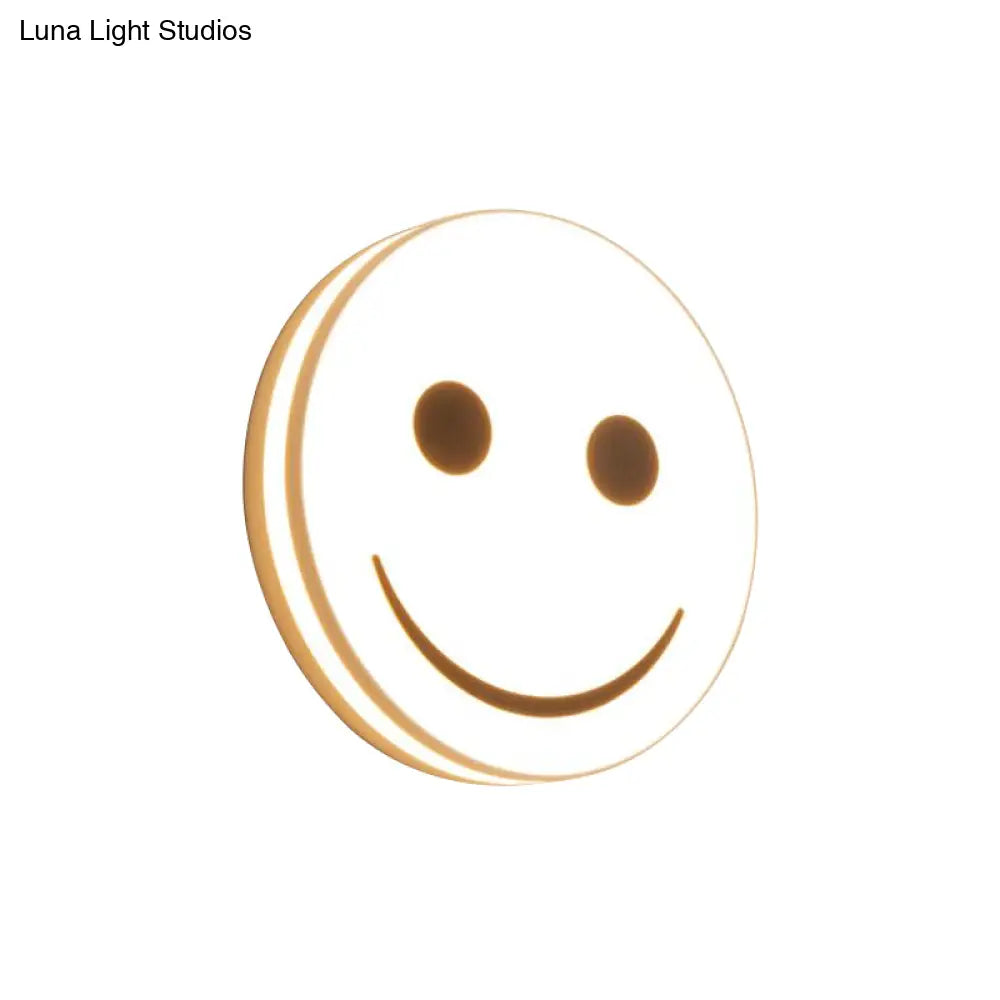 Round Flush Ceiling Light With Smile Emoji Led Flushmount Lamp And Acrylic Shade