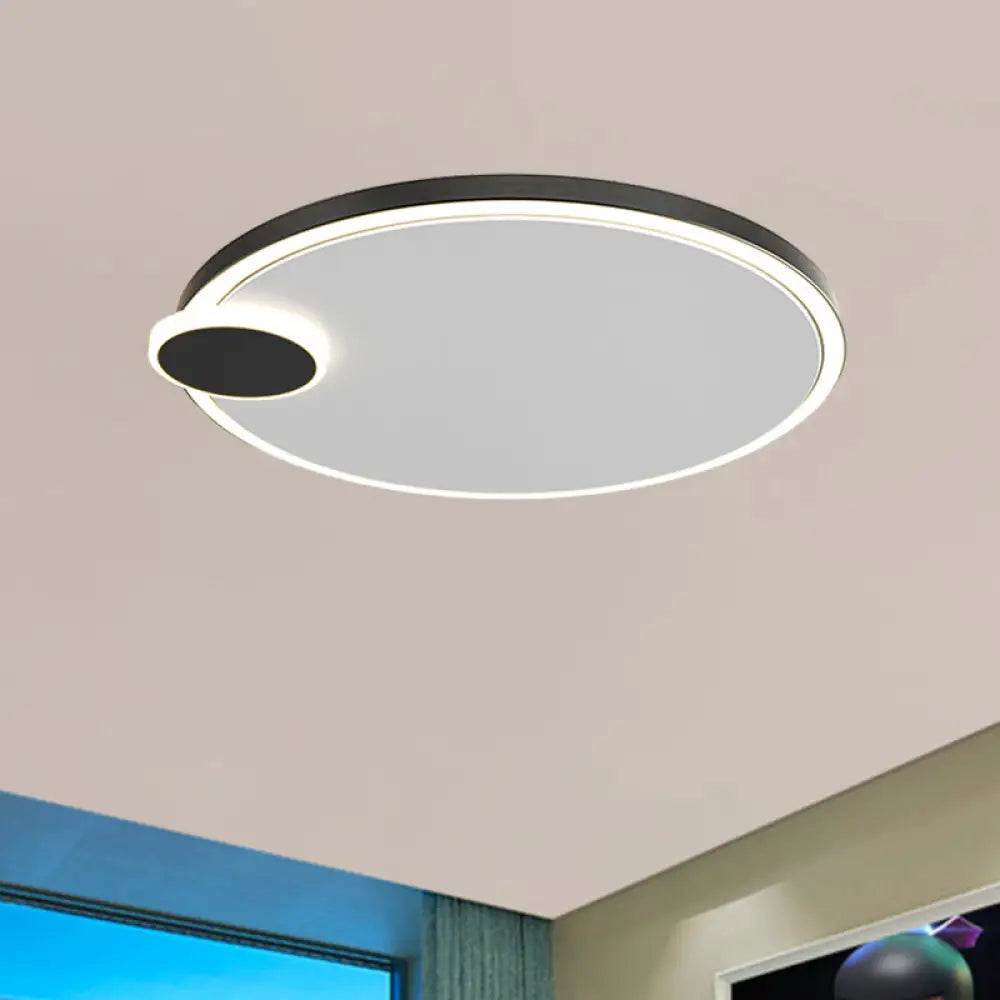 Round Metal Flush Lamp With Led In Black/Gold Finish | Warm/White Light 16’/19.5’ Diameter