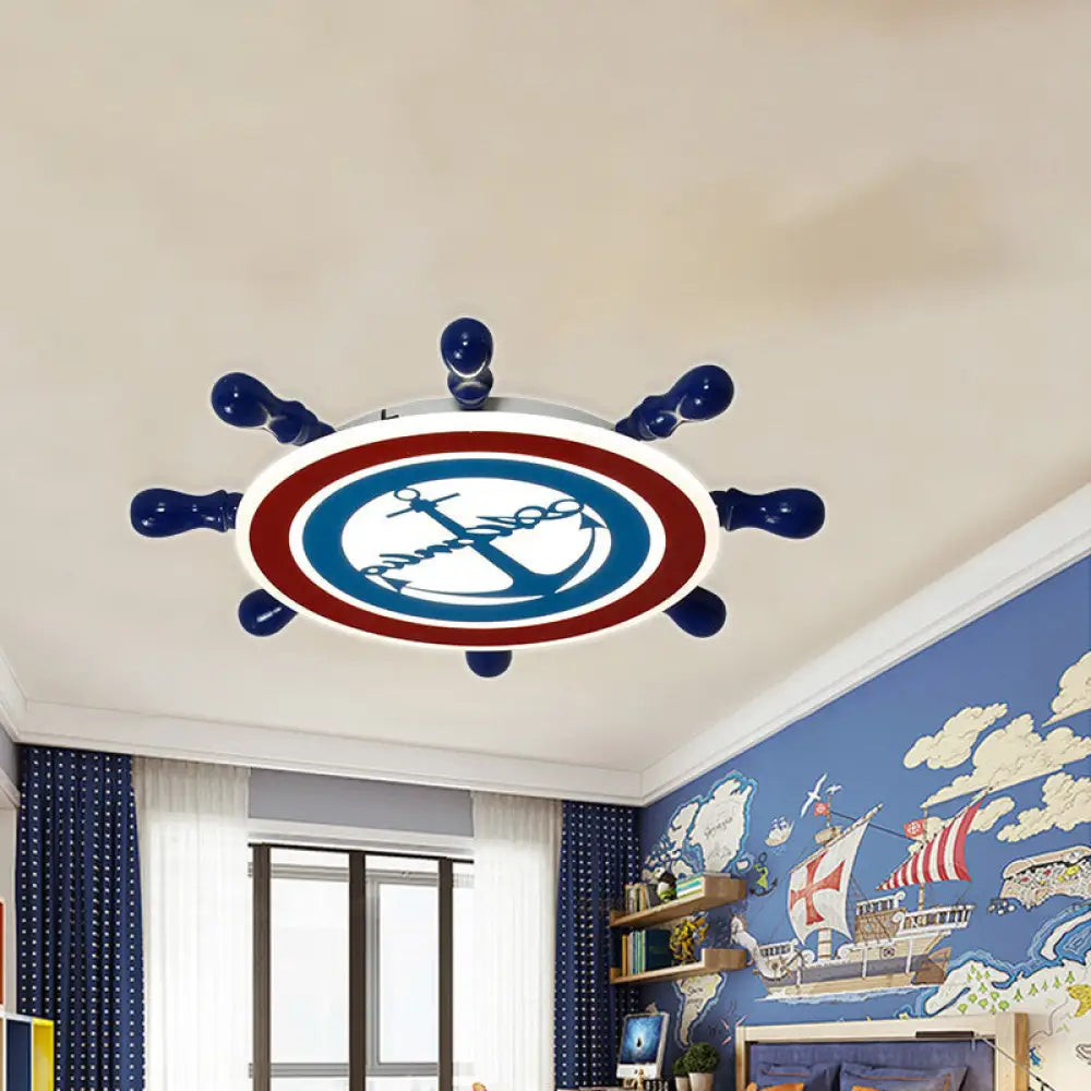 Rudder Boys Bedroom Flush Light Iron Led Flushmount In Blue Choice Of Warm Or White -