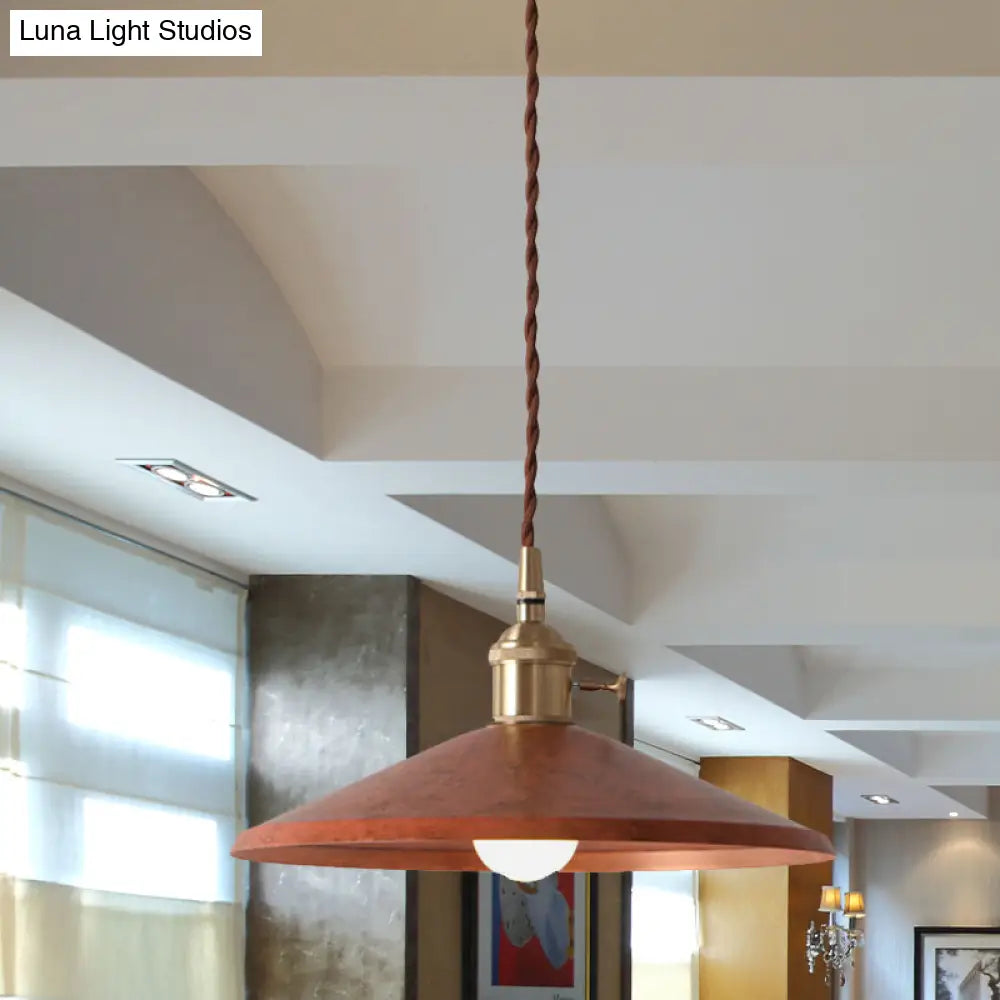 Rustic 1-Light Hanging Pendant Lamp In Blue/Red/Silver For Dining Room - Saucer Shade Iron Design