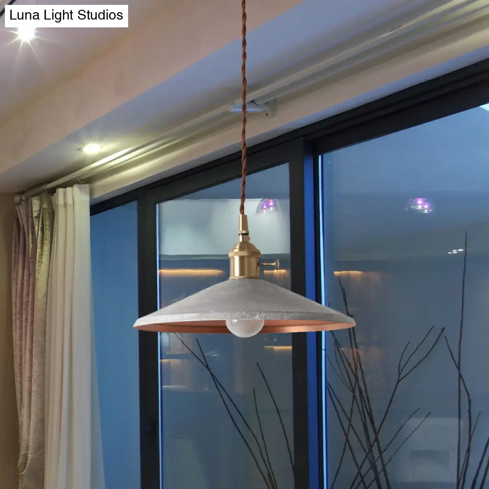 Rustic 1-Light Hanging Pendant Lamp In Blue/Red/Silver For Dining Room - Saucer Shade Iron Design