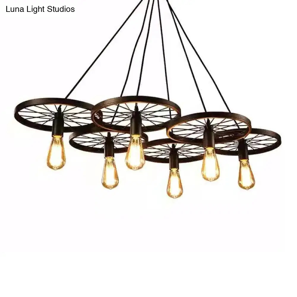 Rustic Black Iron Chandelier With 3/6 Bulbs For Living Room Ceiling Lighting