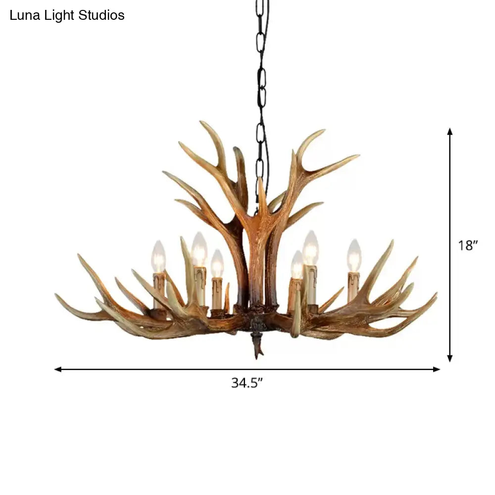 Rustic Countryside Stag Antler Chandelier - 6/8/10 Lights Pendant Fixture In Brown Resin For
