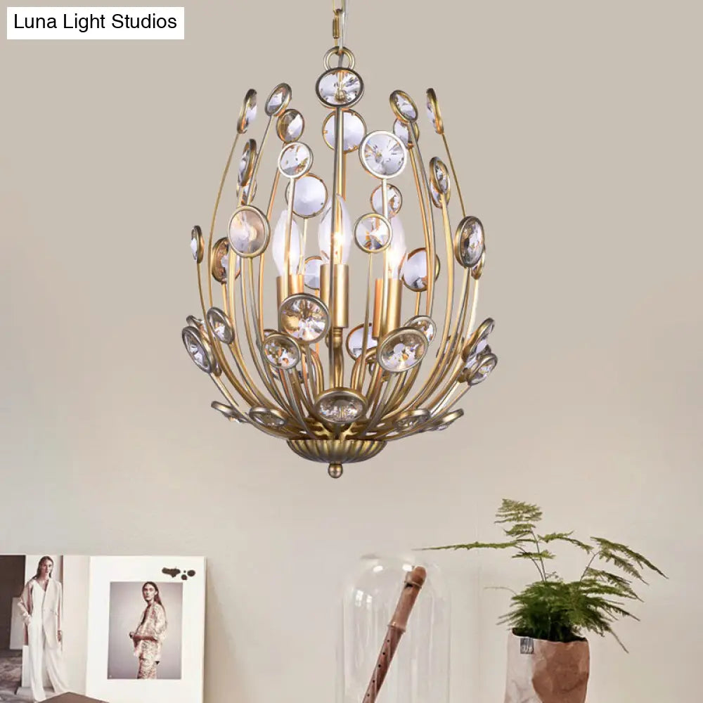 Rustic Crystal Ceiling Light - Flower Design 3 Lights Dining Room Chandelier With Champagne Arm