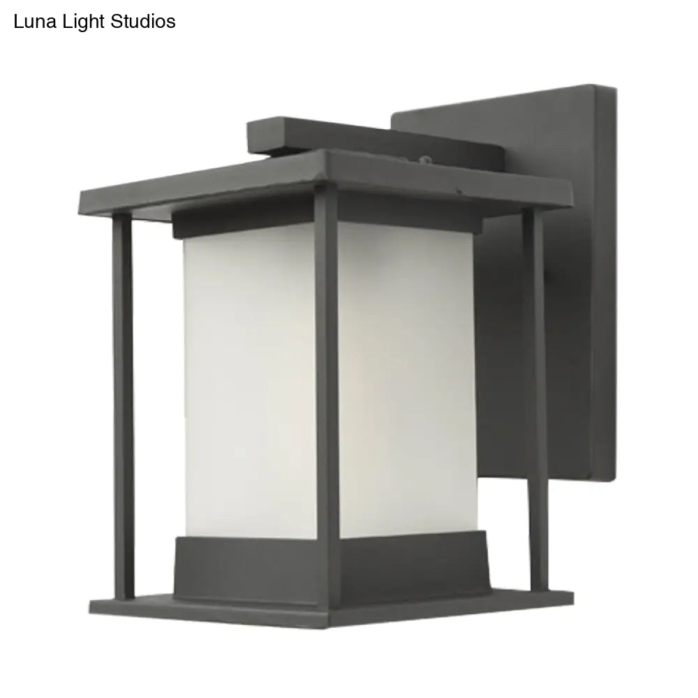 Rustic Glass & Metal Outdoor Wall Lamp With 1 Bulb In Coffee/Black