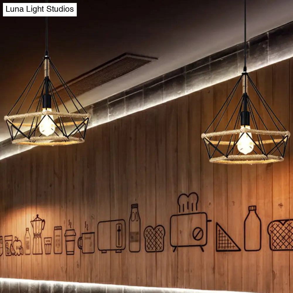 Rustic Hemp Rope Pendant Light Fixture In Brown - Vintage Wrapped Hanging Lamp With 1 Bulb