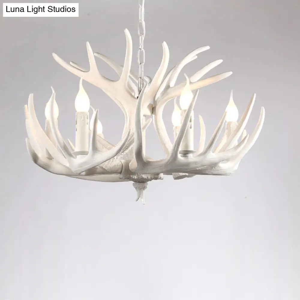 Rustic Resin Antler Chandelier - Artfully Crafted Hanging Light With Exposed Bulb Design