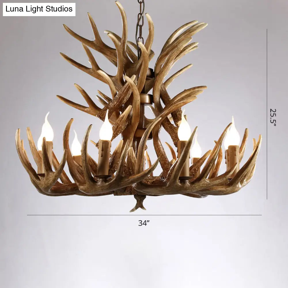 Rustic Resin Antler Chandelier - Artfully Crafted Hanging Light With Exposed Bulb Design