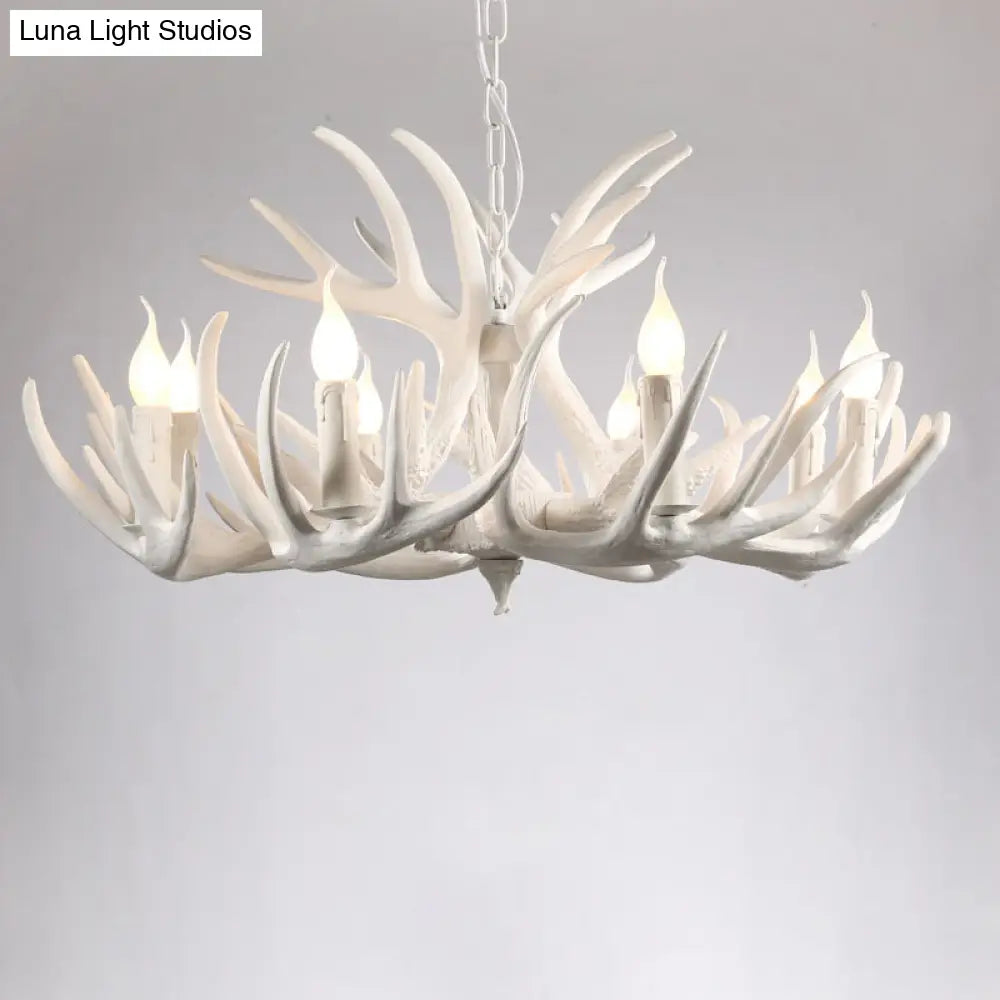 Rustic Resin Antler Chandelier - Artfully Crafted Hanging Light With Exposed Bulb Design