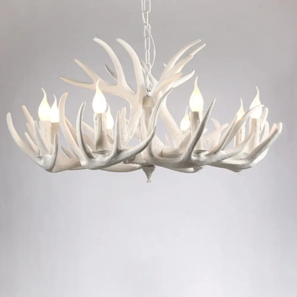 Rustic Resin Antler Chandelier - Artfully Crafted Hanging Light With Exposed Bulb Design 8 / White
