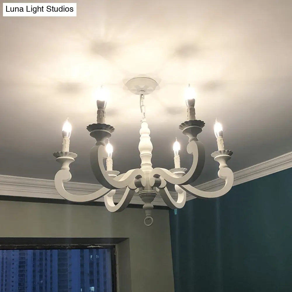 Rustic White Chandelier Pendant Light For Living Room - Elegant Wood Design